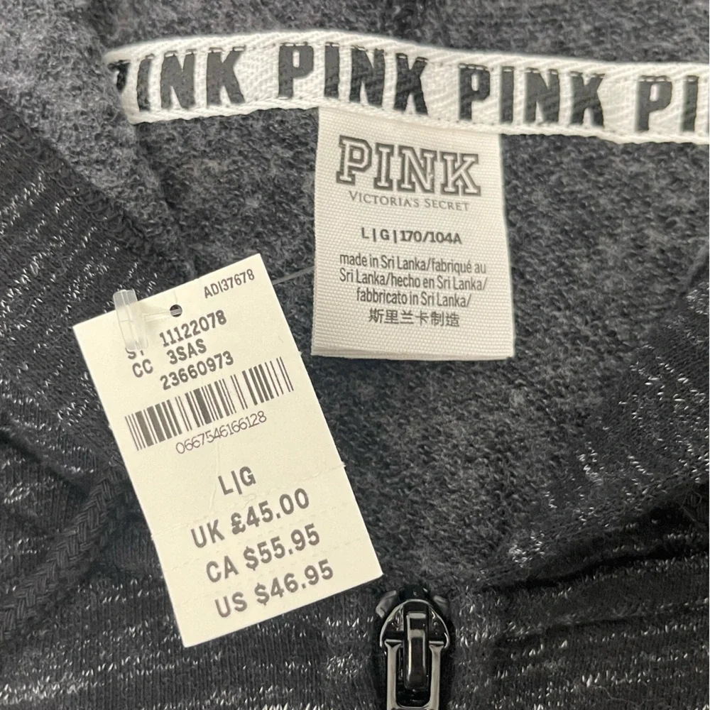 NWT Women’s Victoria’s Secret PINK Zip Up Hoodie Heather Black Size L - Picture 3 of 6